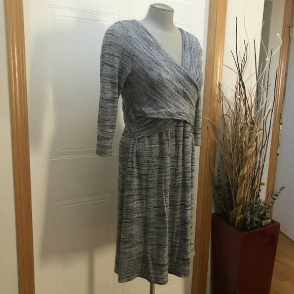 AMADI Anthropologie Lola Cross Wrap Knit Dress Light Gray Size Large - Picture 3 of 12